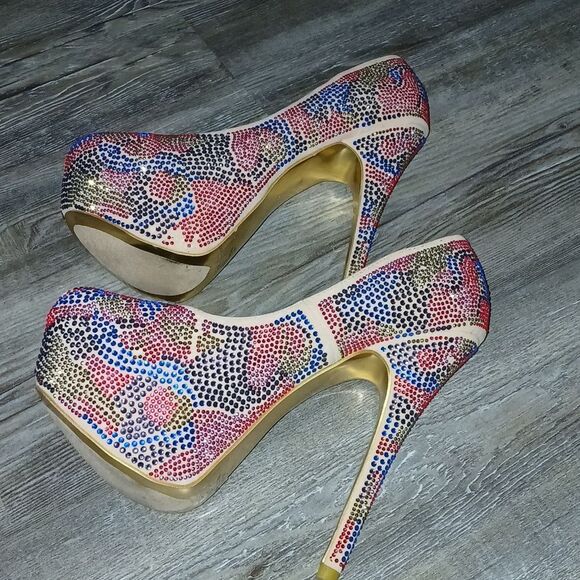 Viga Fiore multicolor rhinestone platform 6" heels  Sz 8.5 EUC - Picture 8 of 11